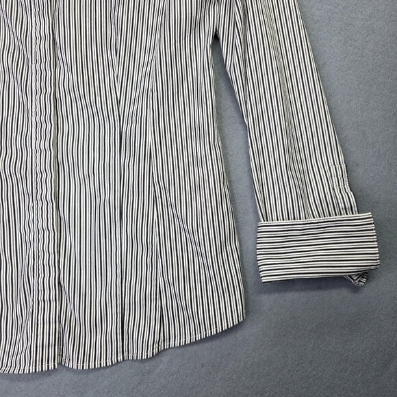 Talbots Shirt Womens 8 Small Black White Stripe Stretch Button Down Top Office - Picture 3 of 11